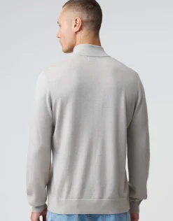 100% Merino Quarter Zip Knit Jumper in Navy Marle