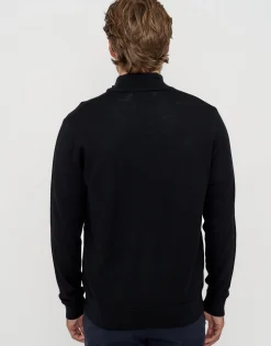 100% Merino Quarter Zip Knit Jumper in Black