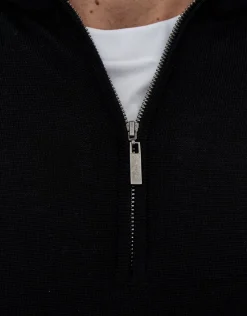 100% Merino Quarter Zip Knit Jumper in Black