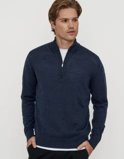 100% Merino Quarter Zip Knit Jumper in Chocolate