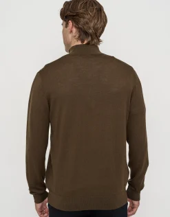 100% Merino Quarter Zip Knit Jumper in Olive