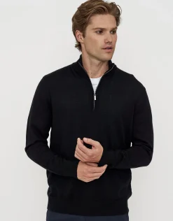 100% Merino Quarter Zip Knit Jumper in Olive