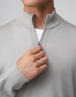 100% Merino Quarter Zip Knit Jumper in Olive