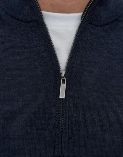 100% Merino Quarter Zip Knit Jumper in Olive