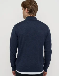 100% Merino Quarter Zip Knit Jumper in Petrol