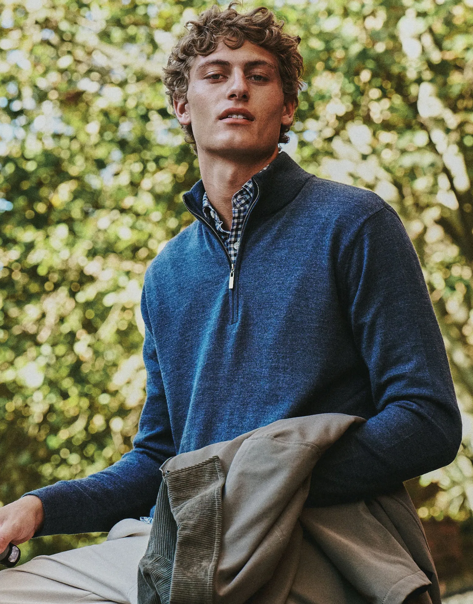 100% Merino Quarter Zip Knit Jumper in Petrol