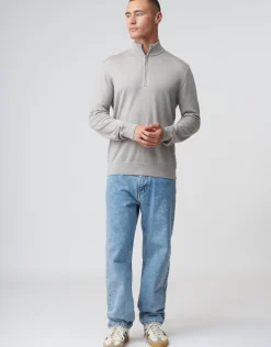 100% Merino Quarter Zip Knit Jumper in Petrol