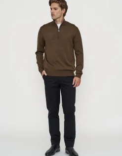 100% Merino Quarter Zip Knit Jumper in Ecru