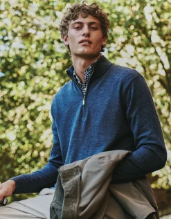 100% Merino Quarter Zip Knit Jumper in Ecru