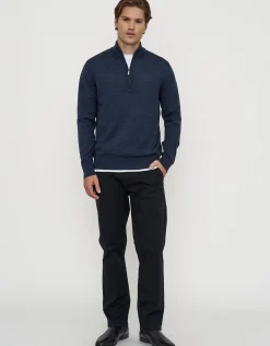 100% Merino Quarter Zip Knit Jumper in Ecru