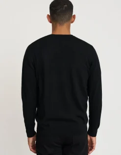 100% Merino V Neck Knit Jumper in Black