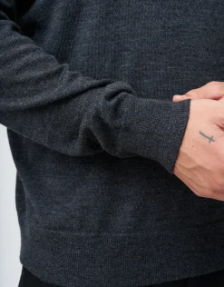 100% Merino V Neck Knit Jumper in Charcoal