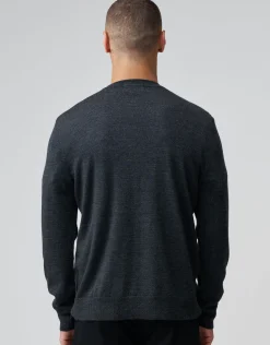 100% Merino V Neck Knit Jumper in Navy Marle