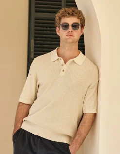 Millburn Knitted Short Sleeve Polo in Oat