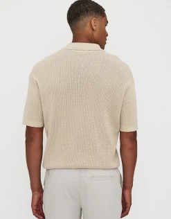 Millburn Knitted Short Sleeve Polo in Oat