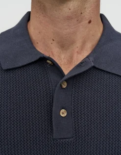 Millburn Knitted Short Sleeve Polo in Shadow Blue