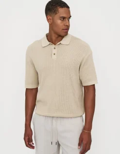 Millburn Knitted Short Sleeve Polo in Shadow Blue