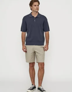 Millburn Knitted Short Sleeve Polo in Shadow Blue