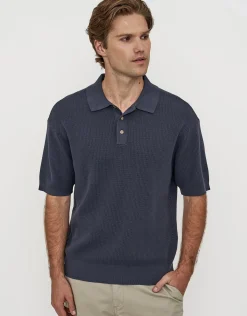Millburn Knitted Short Sleeve Polo in Shadow Blue