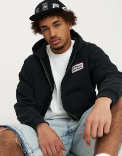 Newport Zip Up Hoodie in Washed Black