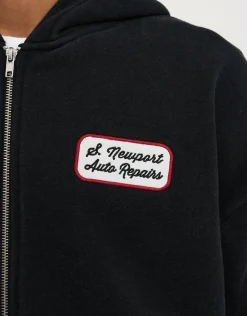 Newport Zip Up Hoodie in Washed Black