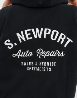 Newport Zip Up Hoodie in Washed Black