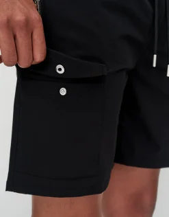 Nylon Zip Cargo Shorts in Black