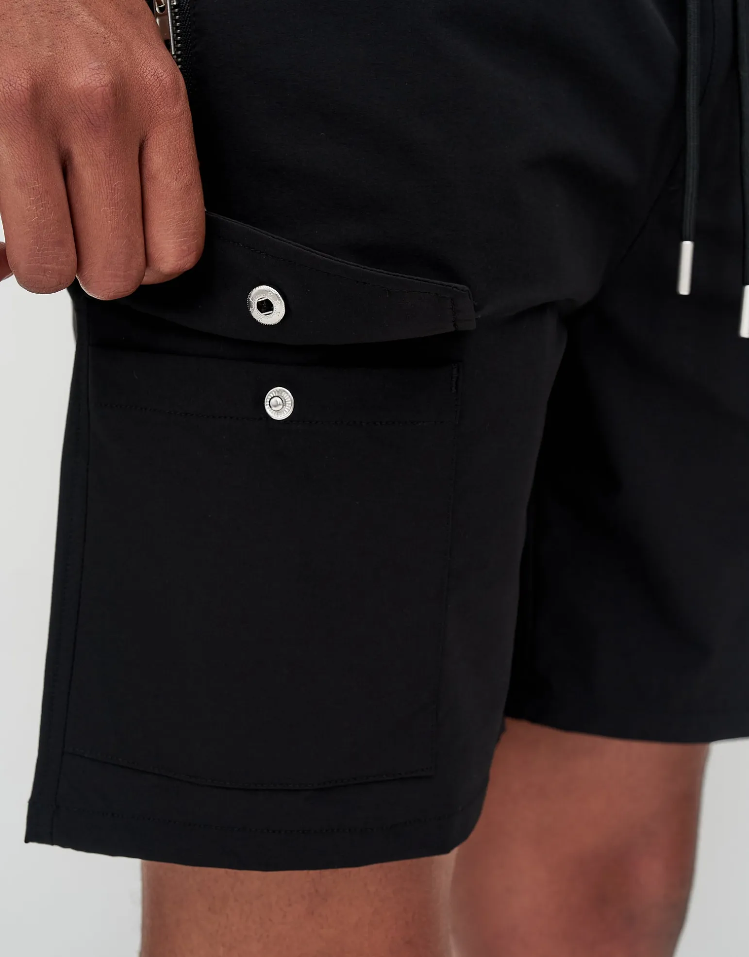 Nylon Zip Cargo Shorts in Black