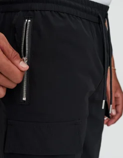 Nylon Zip Cargo Shorts in Tan