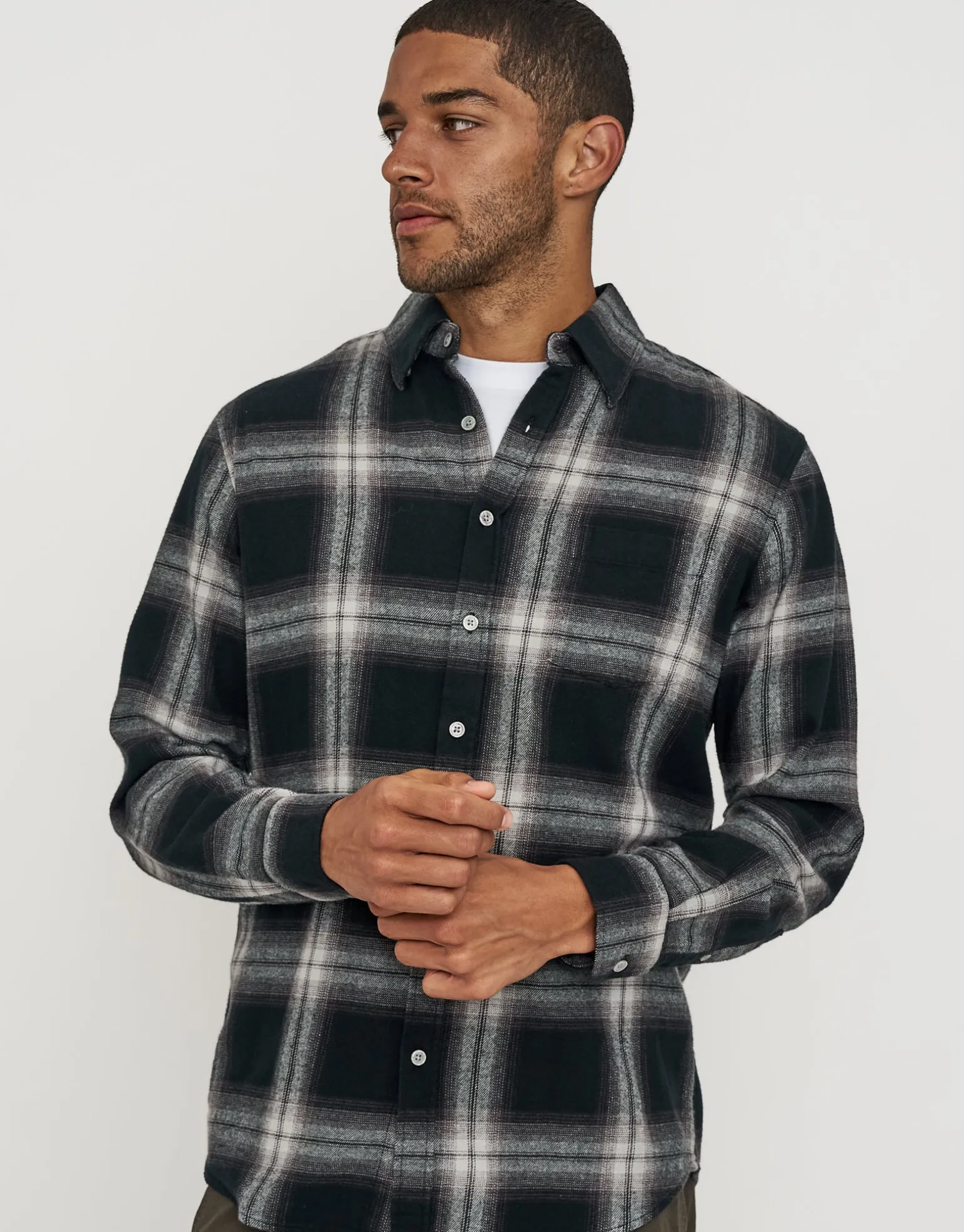 Ombre Check Long Sleeve Shirt in Black