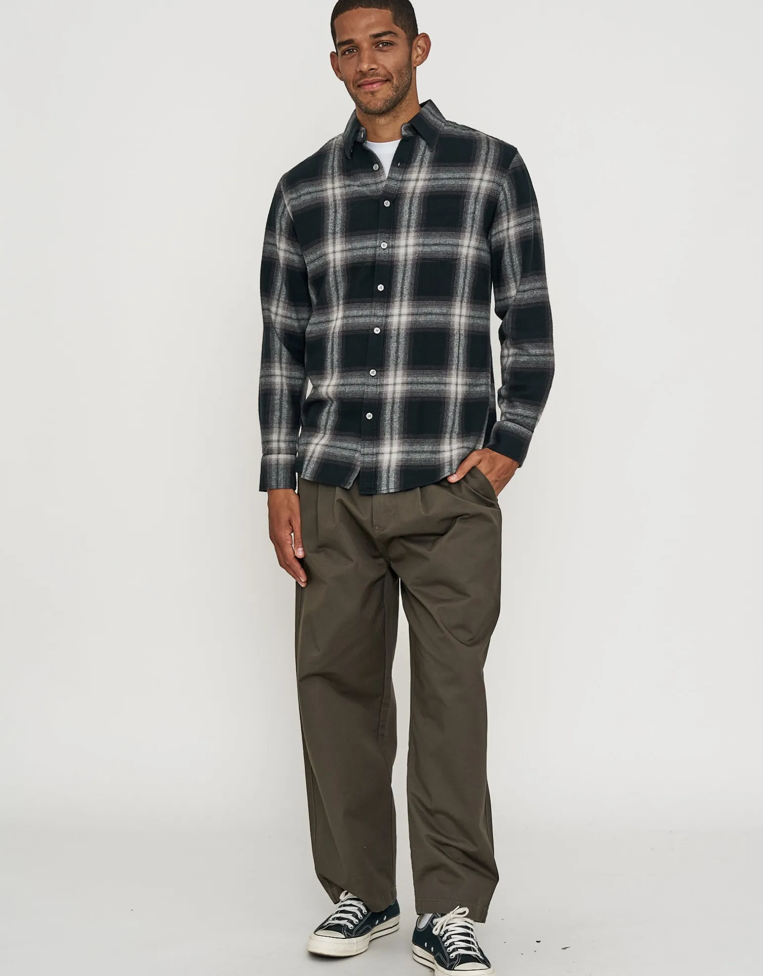Ombre Check Long Sleeve Shirt in Black