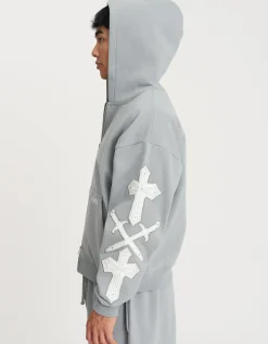 Ordinance Oversized Cropped Zip Up Hoodie in Pebble