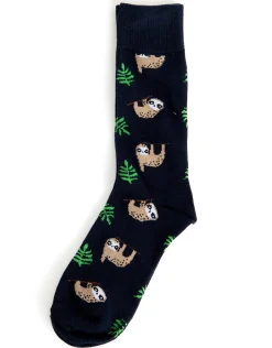 Organic Cotton Hanging Sloth Dress Socks in Navy