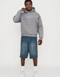 Overlock Oversized Cropped Hoodie in Alloy Grey