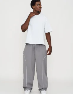 Overlock Wide Leg Track Pants in Alloy Grey