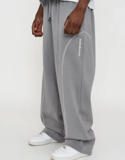 Overlock Wide Leg Track Pants in Alloy Grey