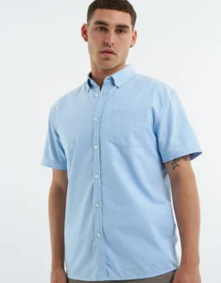 Oxford Cotton Short Sleeve Shirt in Light Blue