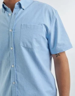 Oxford Cotton Short Sleeve Shirt in Light Blue