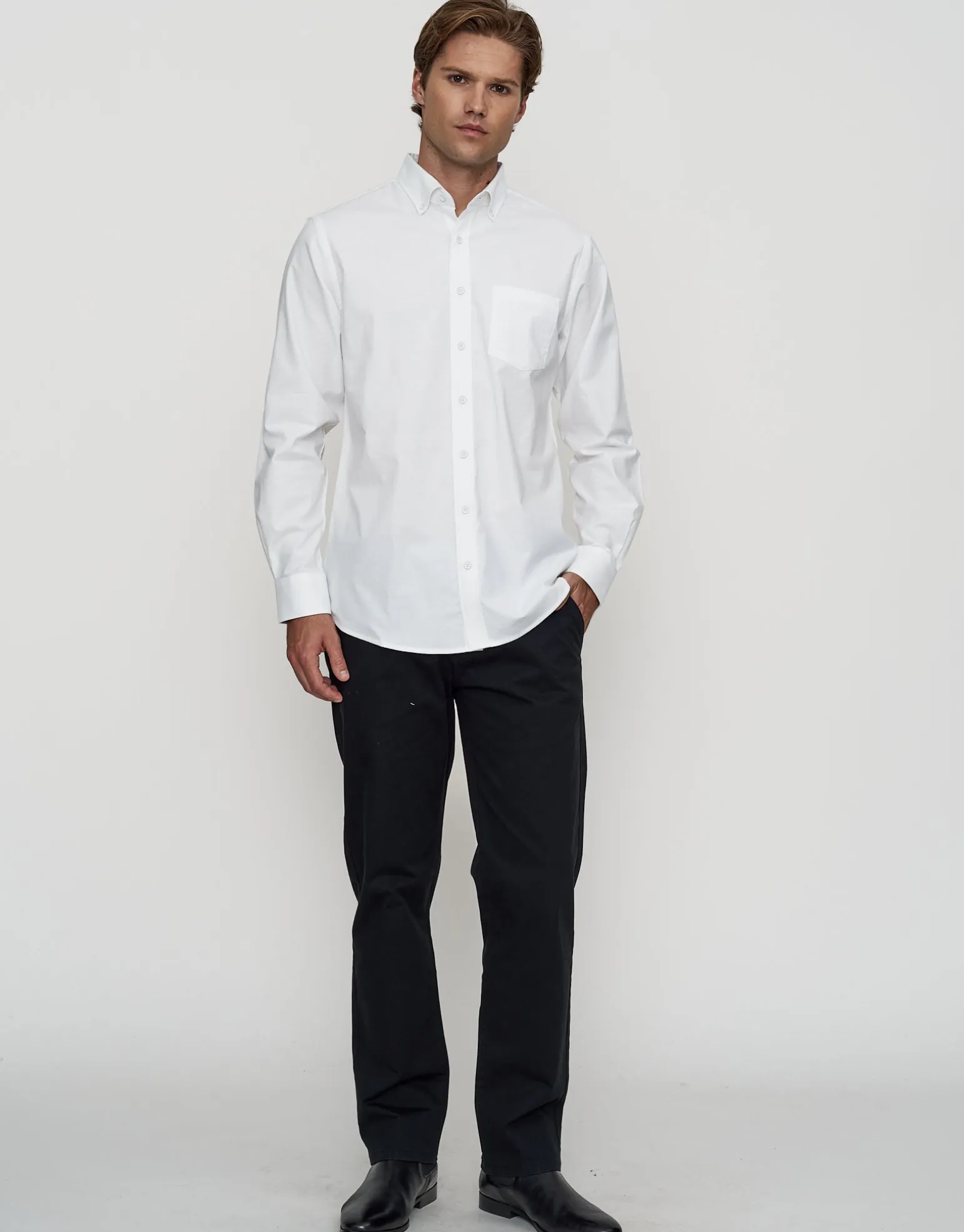 Oxford Stretch Long Sleeve Shirt in White