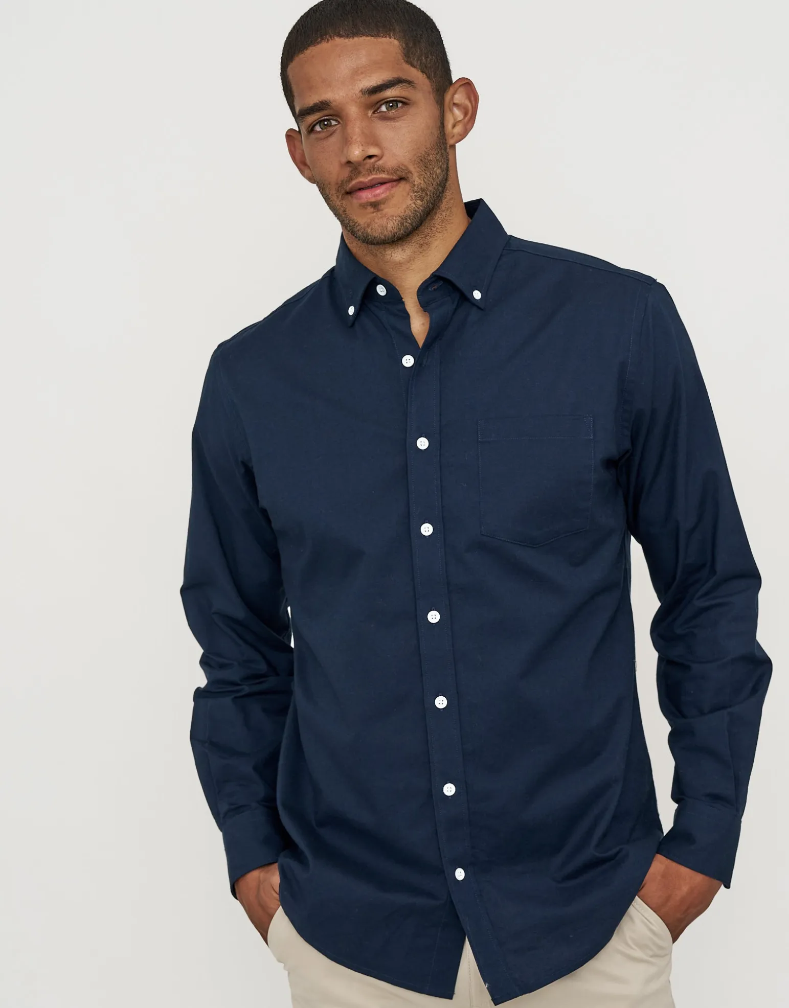 Oxford Stretch Long Sleeve Shirt in White