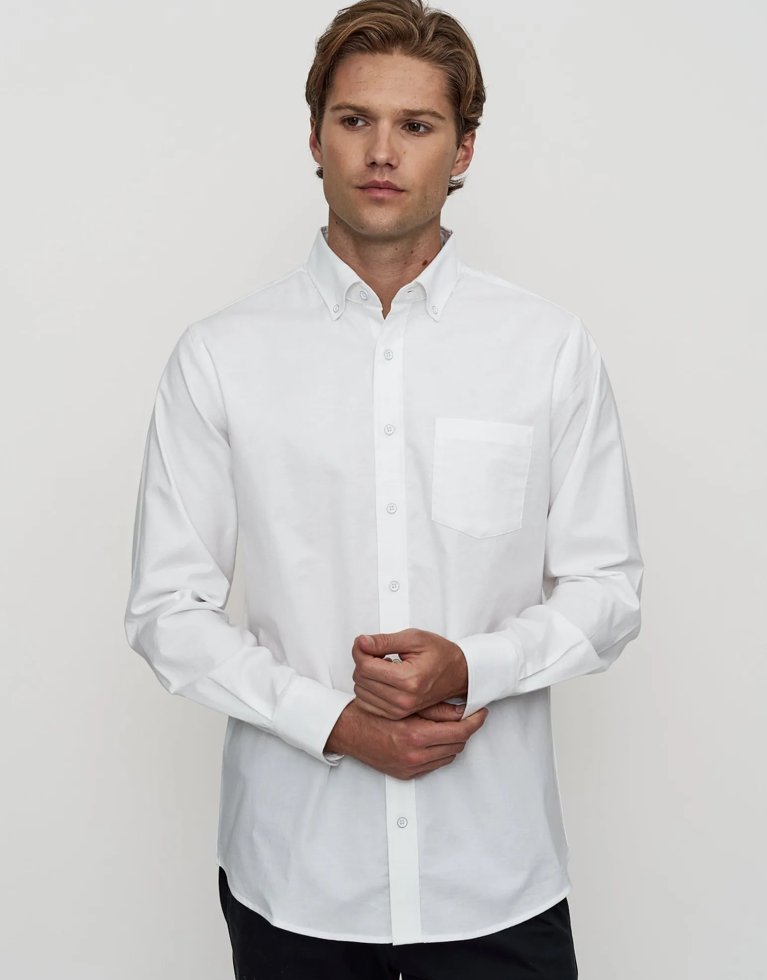 Oxford Stretch Long Sleeve Shirt in White