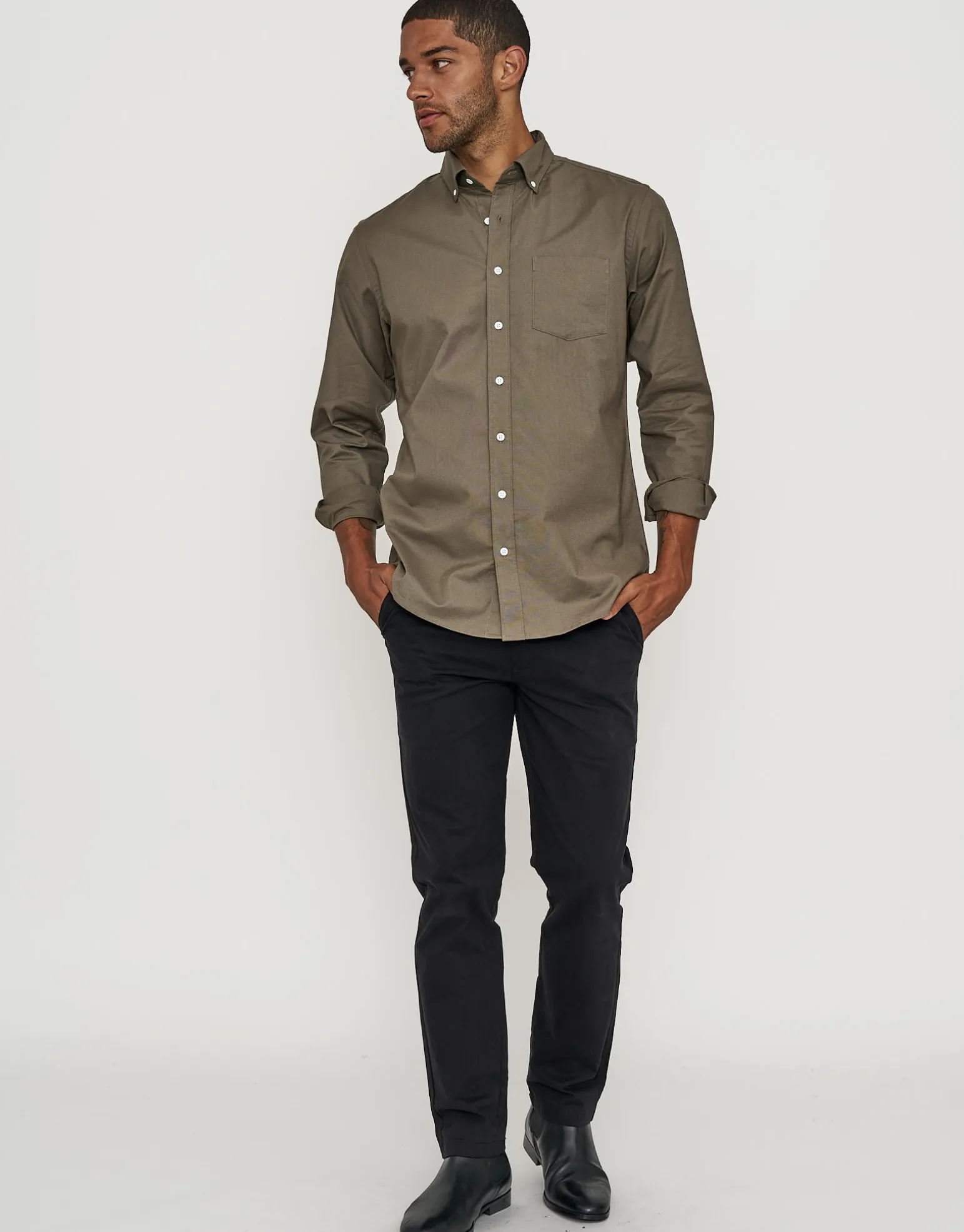 Oxford Stretch Long Sleeve Shirt in White