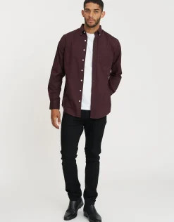 Oxford Stretch Long Sleeve Shirt in Burgundy