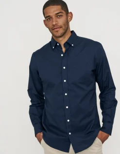 Oxford Stripe Stretch Long Sleeve Shirt in Blue Stripe