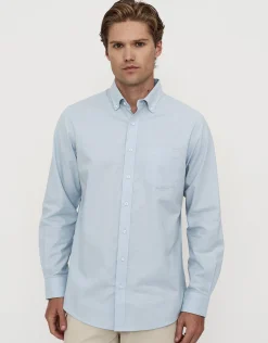 Oxford Stripe Stretch Long Sleeve Shirt in Blue Stripe