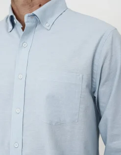 Oxford Stripe Stretch Long Sleeve Shirt in Blue Stripe