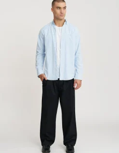 Oxford Stripe Stretch Long Sleeve Shirt in Blue Stripe