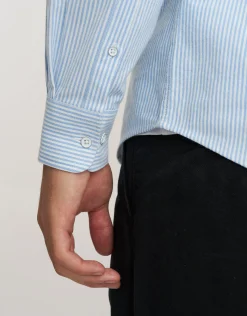 Oxford Stripe Stretch Long Sleeve Shirt in Blue Stripe