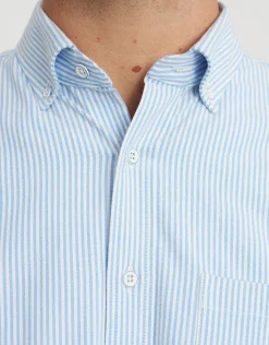 Oxford Stripe Stretch Long Sleeve Shirt in Blue Stripe