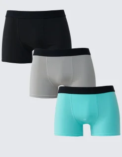 3 Pack Mixed Plain Boxers in Mid Blue/burgundy/sl